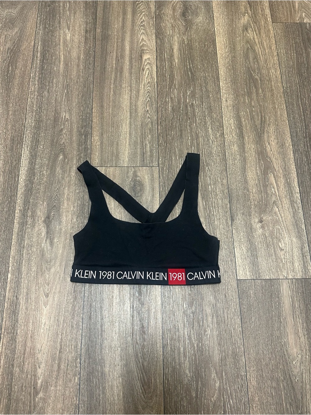 Calvin Klein Black and Red Bralette with 1981 Logo Band